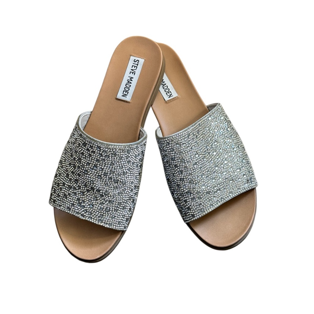 Steve Madden Silver Women's Slide Sandals Kept Rhinestone size 8.5 - Picture 2 of 4